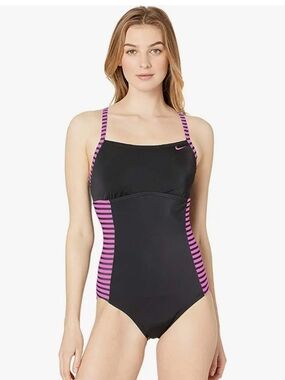 Nike Women's Laser Stripe Crossback One Piece Swimsuit